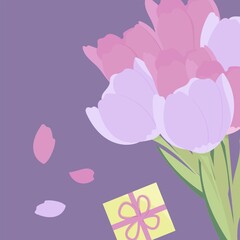 vector illustration on the theme of spring and the holiday of March 8. suitable for your other designs. depicted tulips, petals and a box with a bow