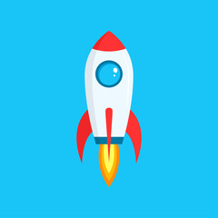 Rocket. Spaceship isolated. Startup. Rocket launch. Launch and development of a business project. Flat style. Vector illustration
