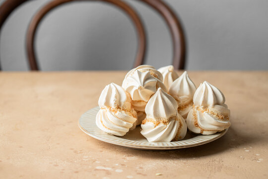 Traditional  Canary islands sweet  Suspiro de Moya, big Meringue made with whipped eggs  on the table.