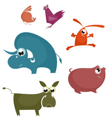Vector comic farm animals collection for design	