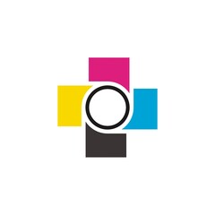 cmyk color plus symbol with blank circle line vector illutration