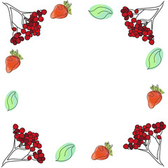 Vector fruit and berry frame with place for text. Design for juices, ice cream, natural cosmetics, sweets and pastries with fruit filling, dessert menu, health products.