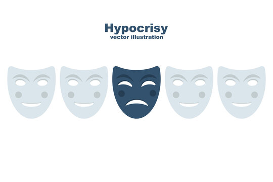 Hypocrisy concept. Lying mask. Vector illustration flat design. Isolated on white background.