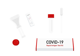 saliva swab covid 19 rapid antigen test kit vector set isolated on white background ep58