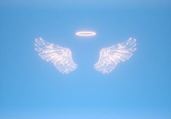 Angel wings and halo. 3D Rendering.