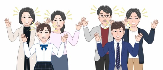 Obraz premium 2組の高校生と両親