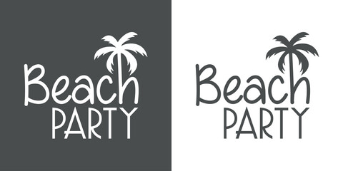 Naklejka premium Banner con texto Beach Party con letra con forma de silueta de palmera en fondo gris y fondo blanco