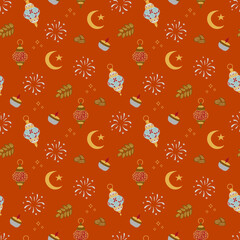 Seamless pattern for Ramadan Kareem. Drawn style. Design for fabric, textile, wallpaper, packaging.