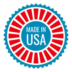 Made in USA sticker. Round label in vintage style