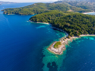 Panoramic aerial view of  Avlaki beaches in corfu greece