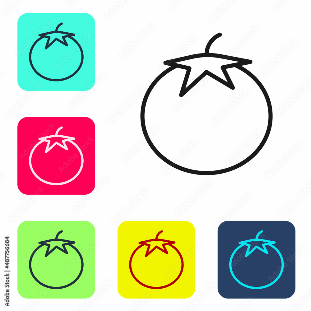 Poster black line tomato icon isolated on white background. set icons in color square buttons. vector