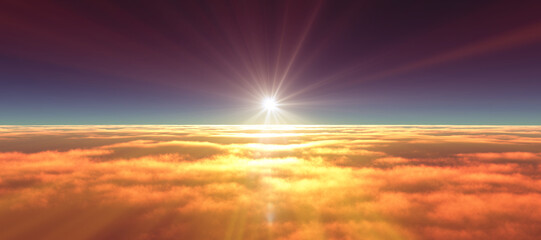 Obraz na płótnie Canvas above clouds fly sunset sun ray