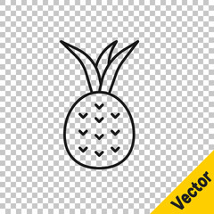 Black line Pineapple tropical fruit icon isolated on transparent background. Vector