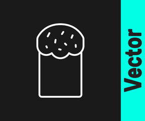 White line Easter cake icon isolated on black background. Happy Easter. Vector