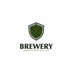 hops with shield logo design, brewery logo, vector shield hops, modern and clean logo, beer, icon, emblems