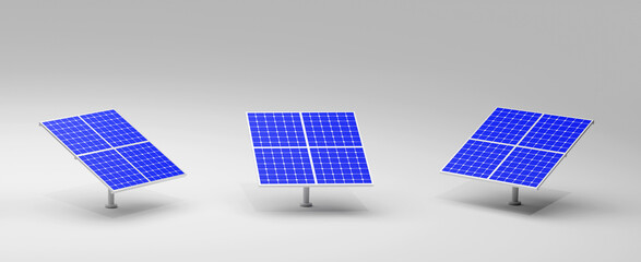 3D illustration solar panels isolated on white background.