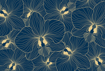 Luxury orchid wallpaper design vector. Tropical pattern design, Hand drawn, banner, card, cover, packaging design. Vector illustration © MooJook