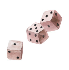 three watercolor dices on white background