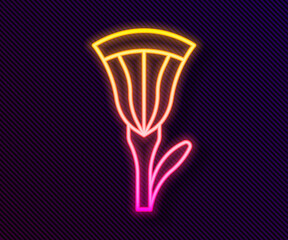 Glowing neon line Egyptian lotus icon isolated on black background. Vector