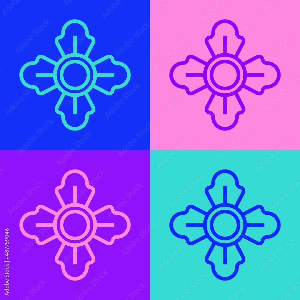 Poster pop art line firefighter icon isolated on color background. vector