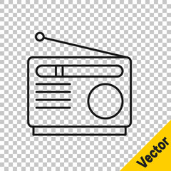 Black line Radio with antenna icon isolated on transparent background. Vector
