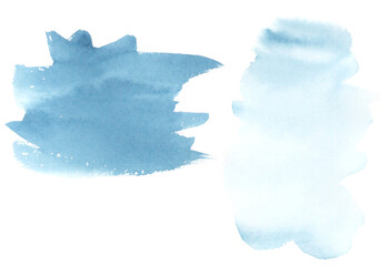 set of blue color delicate watercolor stain, written by the artist with a brush on paper
