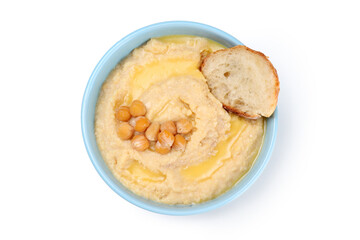 Hummus isolated on white background, top view
