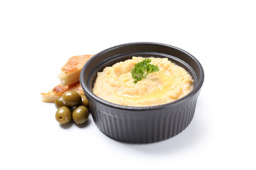 Hummus isolated on white background, close up