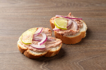 Obraz na płótnie Canvas Concept of tasty food with pate sandwiches