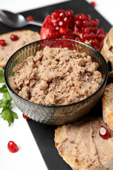 Concept of tasty food with pate, close up