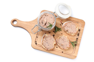 Concept of tasty food with pate sandwiches isolated on white background