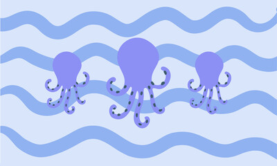 Octopus set ocean life