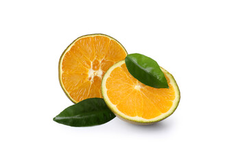 Chocolate orange halves isolated on white background