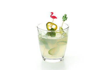 Glass of Jalapeno cocktail isolated on white background