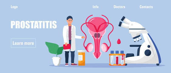 Andrologist, prostate cancer concept vector. Medical illustration of andrology for web, landing page, blog. Ovary, testis, adrenal gland are shown.