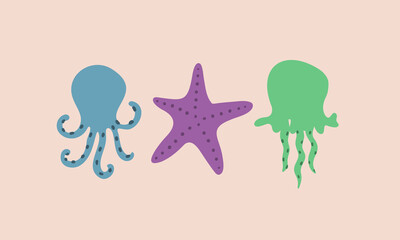 Sea ocean jellyfish octopus 