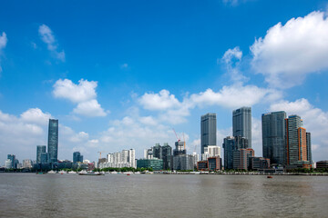 Fototapeta premium Huangpu River urban landscape in Shanghai, China