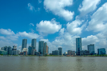 Fototapeta na wymiar Huangpu River urban landscape in Shanghai, China