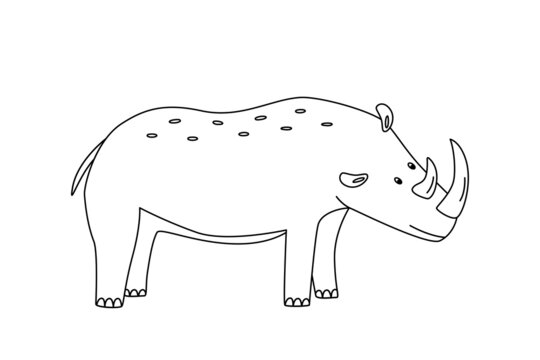 African rhinoceros cute cartoon vector illustration. Coloring book isolated on white.