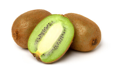kiwi fruit isolated on white background, half kiwi