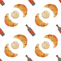 seamless watercolour pattern about France and meal for decoration