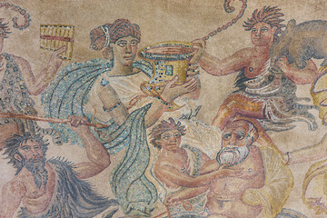 Naklejka premium Roman ancient mosaics in Nohales archaeological site. Cuenca, Spain