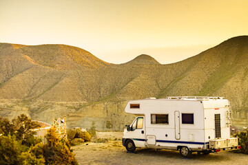 Caravan in Tabernas desert, Spain - obrazy, fototapety, plakaty