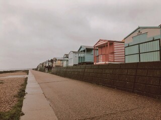 beach huts on the coast