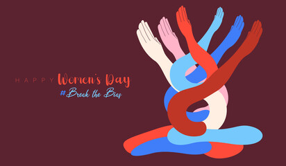 An abstract vector illustration on Break the Bias concept for International Women’s Day on eighth of March 2022