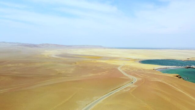 Aerial view of the road that leads to the coast of Paracas