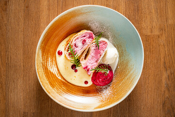cherry strudel with ice cream