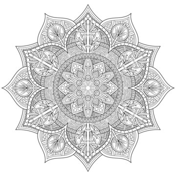 recommend clip art: Round tile style boho, zentangle, doodle. Black pattern on white background. Floral pattern. Chinese style. Abstract icon bamboo. Geometric art poster, wallpaper, frame. Minimal, retro style. Vector