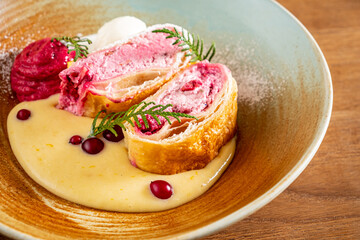 cherry strudel with ice cream