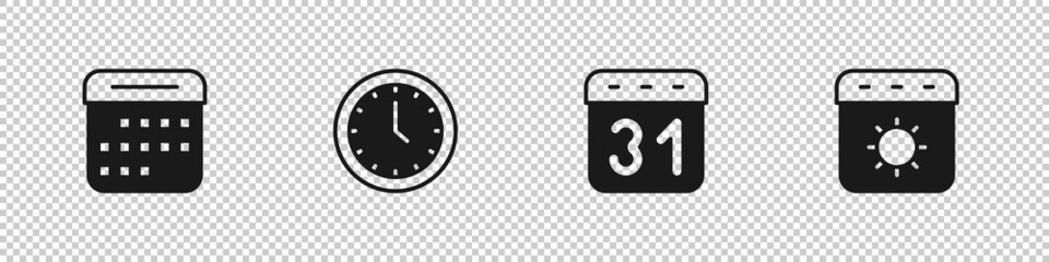 Set Calendar, Clock, and summer icon. Vector
